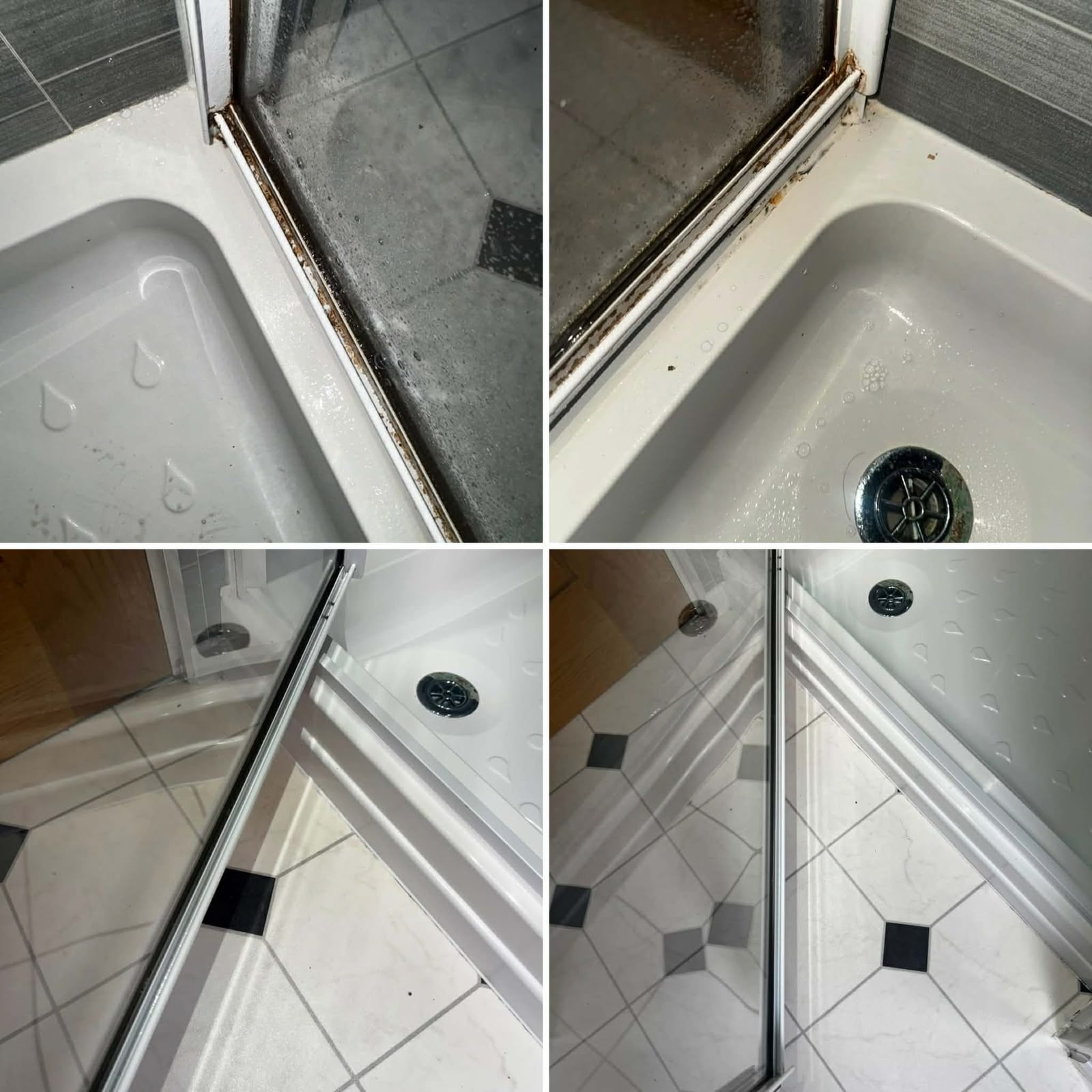 Shower track before and after cleaning collage